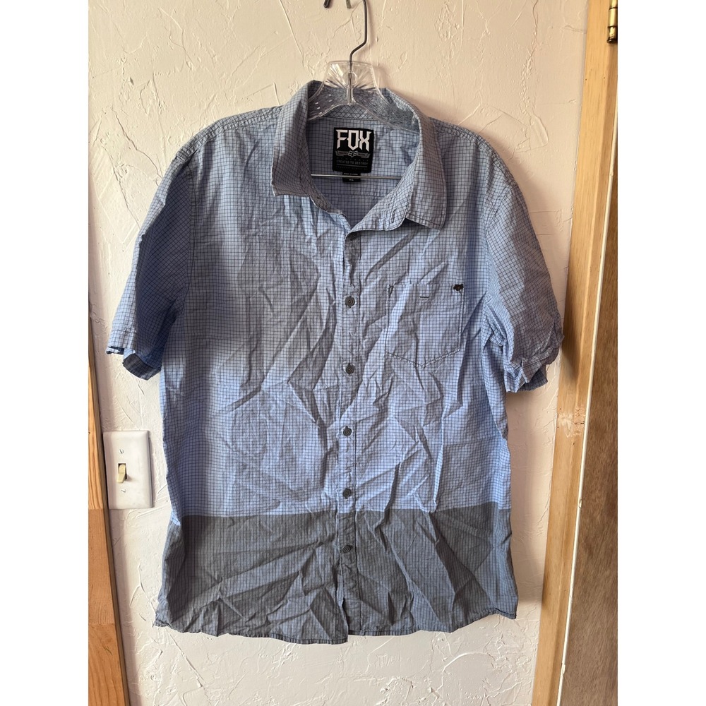 Fox Racing Mens XL Short Sleeve Button Up Shirt‎ Blue Plaid Casual Shirt